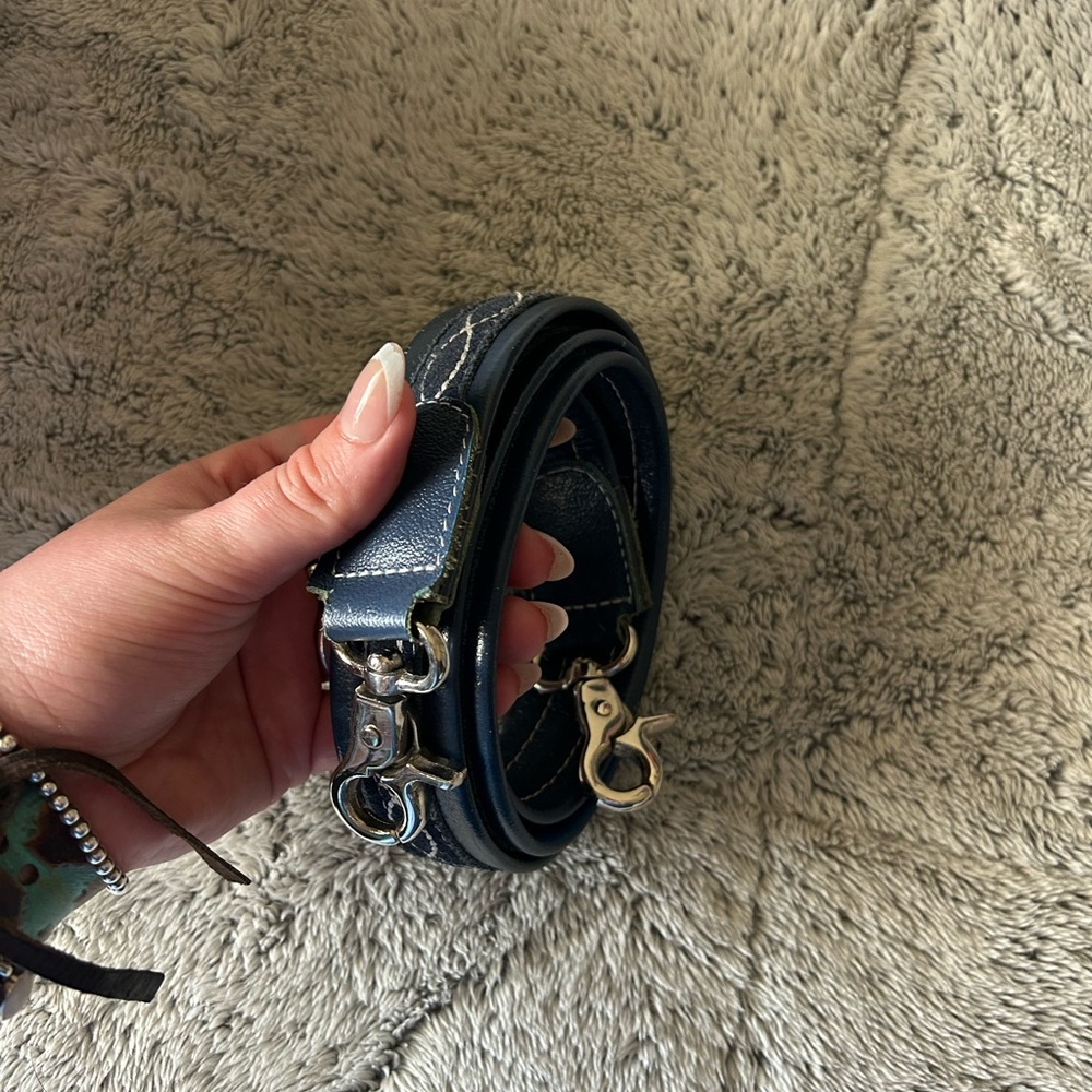 Suede Navy Blue Handbag with Boot stitch detailing - Picture 7 of 12